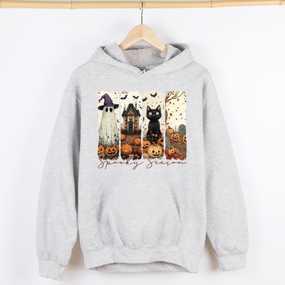 Spooky Season Skeletons And Halloween Cats Ghosts Pumpkins Autumn Graphic Hoodie