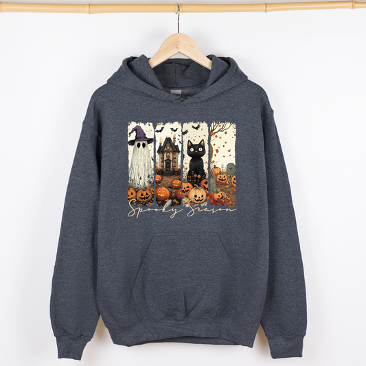 Spooky Season Skeletons And Halloween Cats Ghosts Pumpkins Autumn Graphic Hoodie