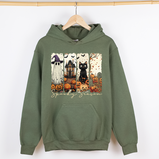 Spooky Season Skeletons And Halloween Cats Ghosts Pumpkins Autumn Graphic Hoodie