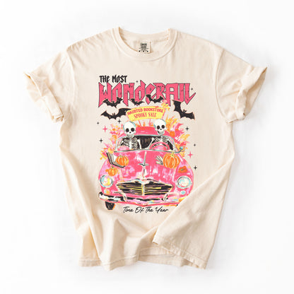 The Most Wonderful Time Of The Year Reading Skeletons Halloween Comfort Colors Tee