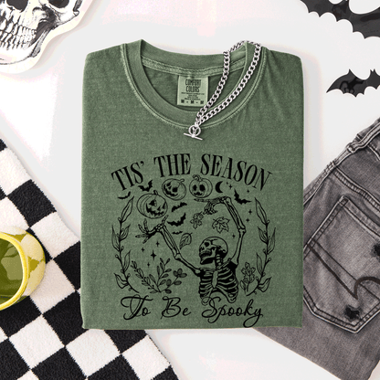 Tis The Season To Be Spooky Retro Classic Halloween Skeleton Edition Comfort Colors Tee