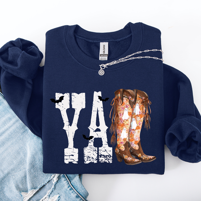 Y'all Cowboy Boots Western Halloween Autumn Floral Sunflower Pumpkin Festive Sweatshirt