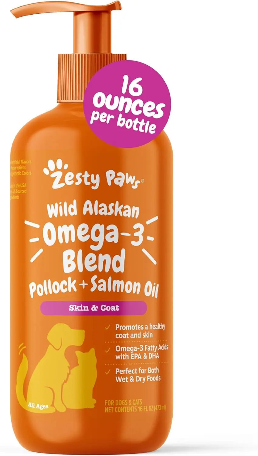 Zesty Paws Wild Alaskan Omega-3 Oil 8.5 Oz – Skin & Coat Support for Pets