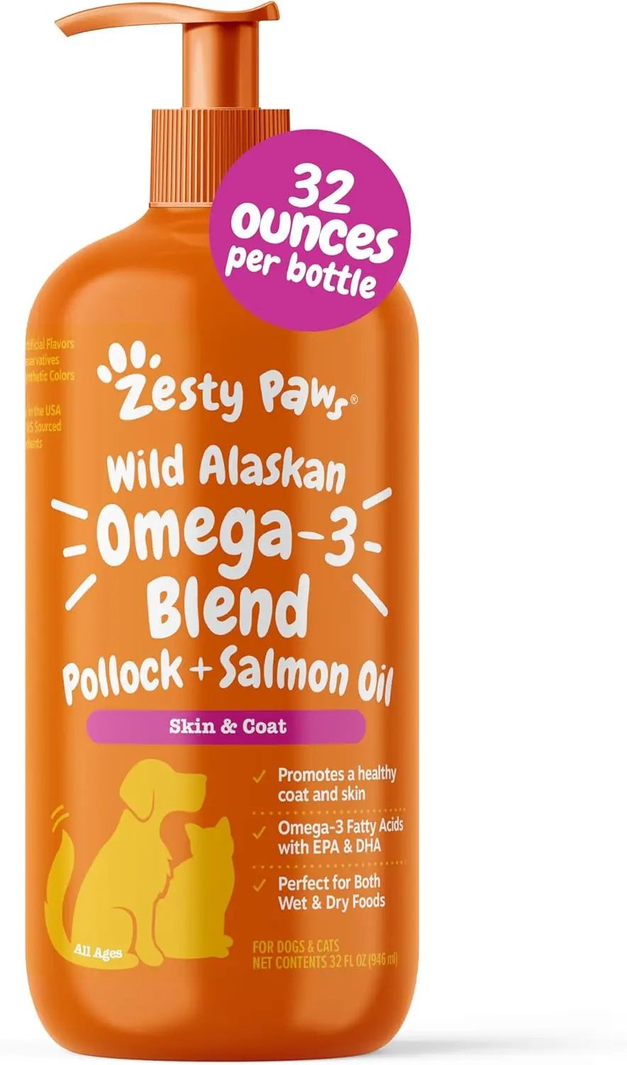 Zesty Paws Wild Alaskan Omega-3 Oil 8.5 Oz – Skin & Coat Support for Pets