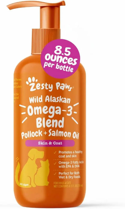 Zesty Paws Wild Alaskan Omega-3 Oil 8.5 Oz – Skin & Coat Support for Pets