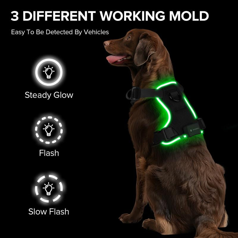 Illuminate Your Dog's Adventures: Rechargeable LED Harness for All Sizes - Breathable, Adjustable, Waterproof & Easy to Use! Perfect for Walking & Training