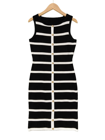Contrast Stripe Knit Sleeveless Midi Dress – 5 Colors, S–l