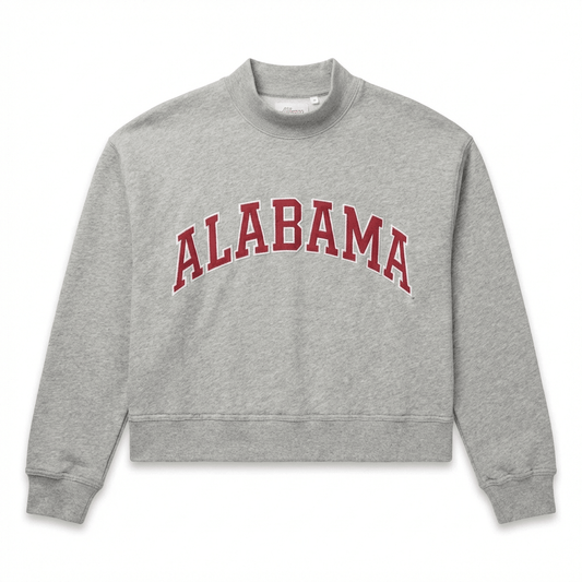 Alabama Varsity Mockneck Embroidered Crewneck Sweatshirt - Heather Grey