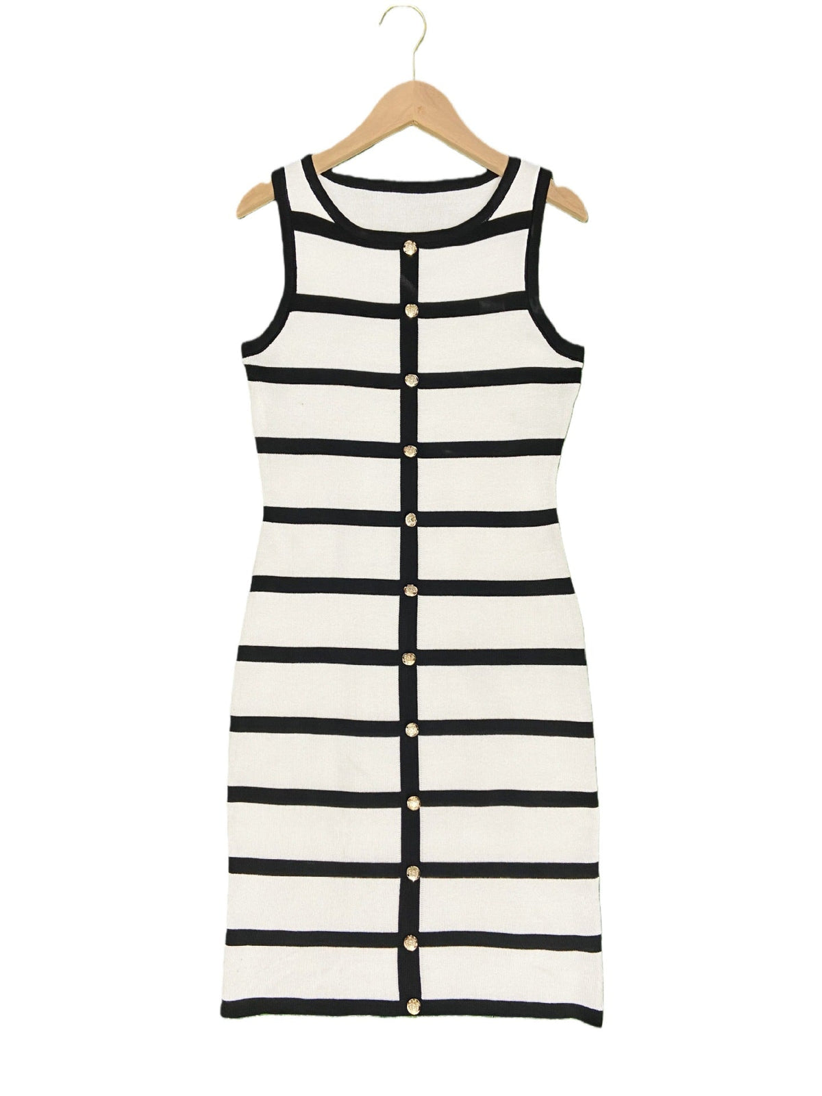 Contrast Stripe Knit Sleeveless Midi Dress – 5 Colors, S–l