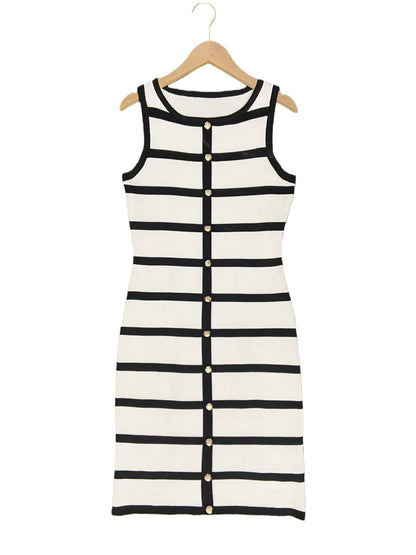 Contrast Stripe Knit Sleeveless Midi Dress – 5 Colors, S–l