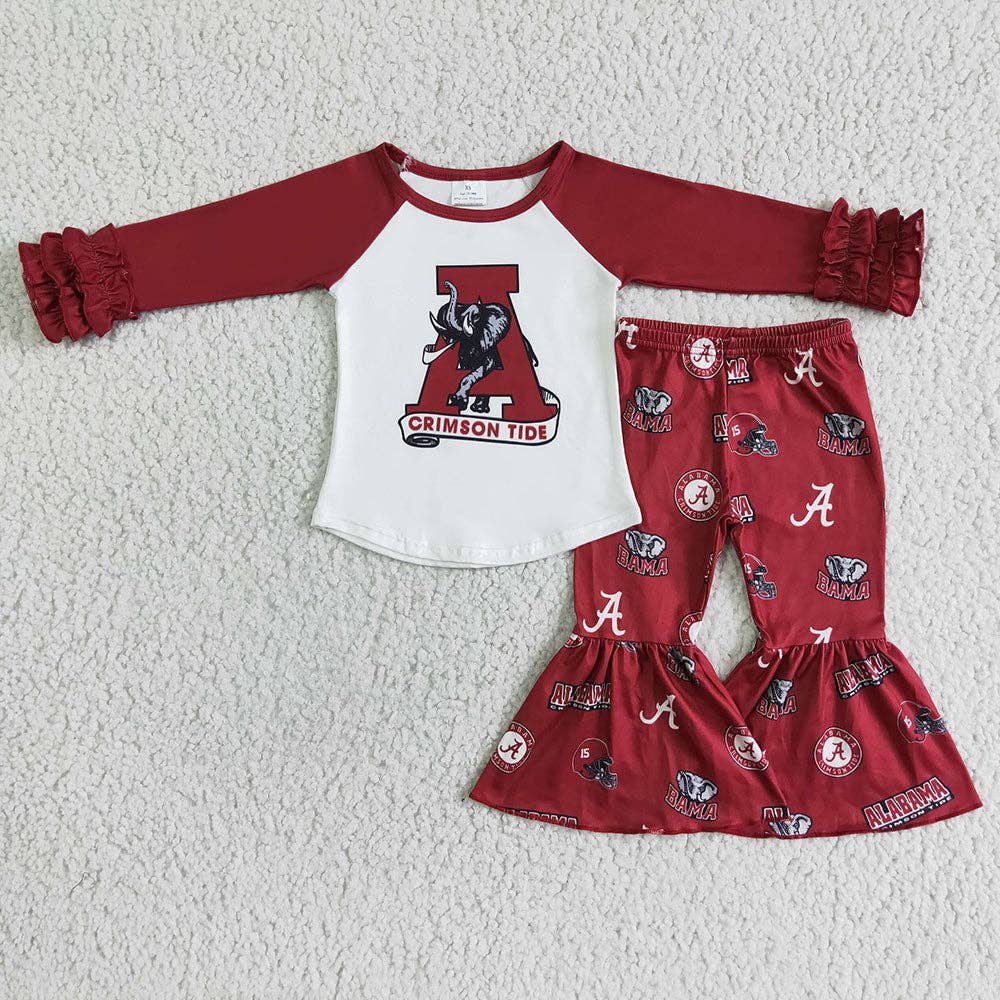 Baby Girls Alabama football team bell pants sets: 2T
