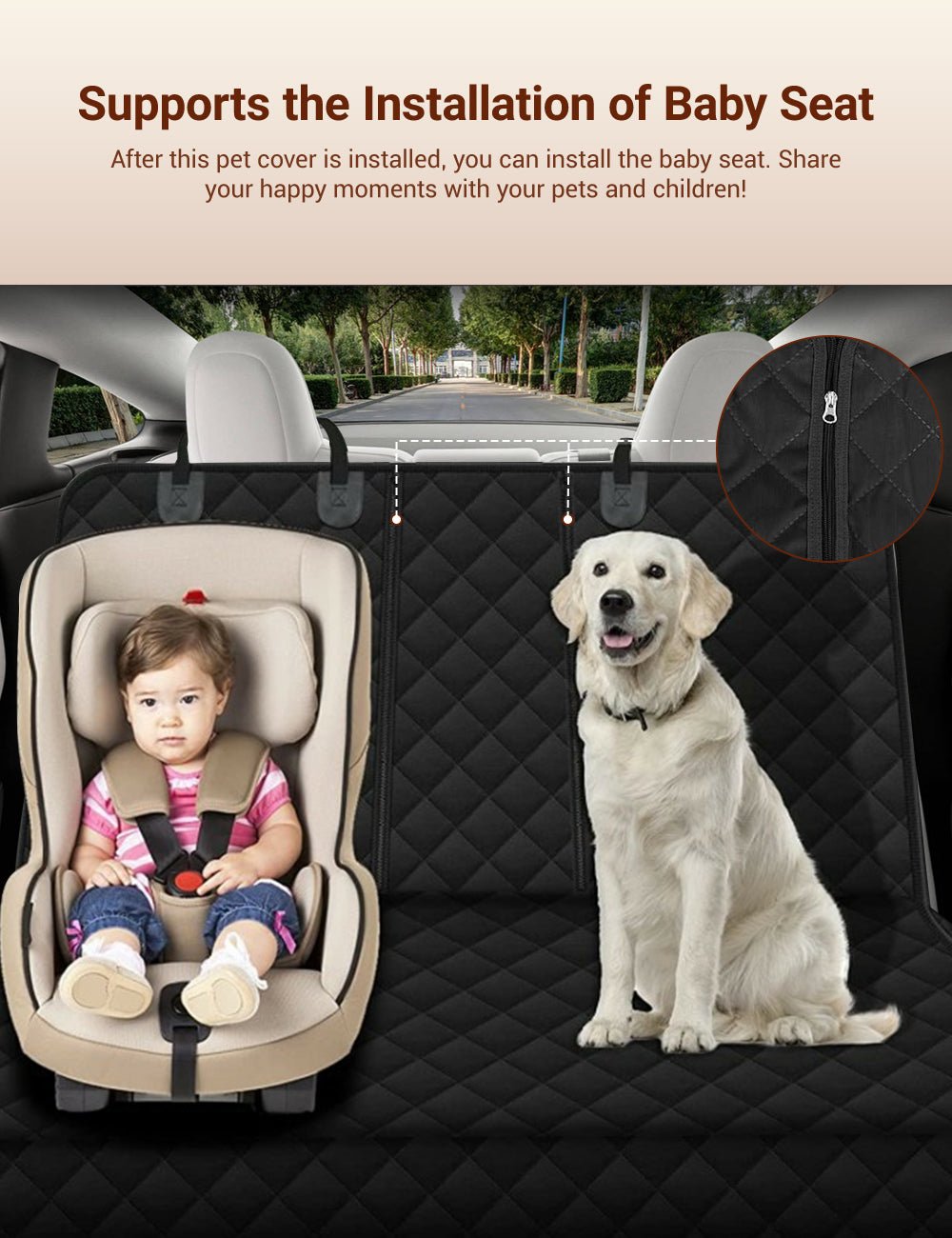 Dog Seat Cover with Double Zipper for Model 3/Y/S/X/Cybertruck