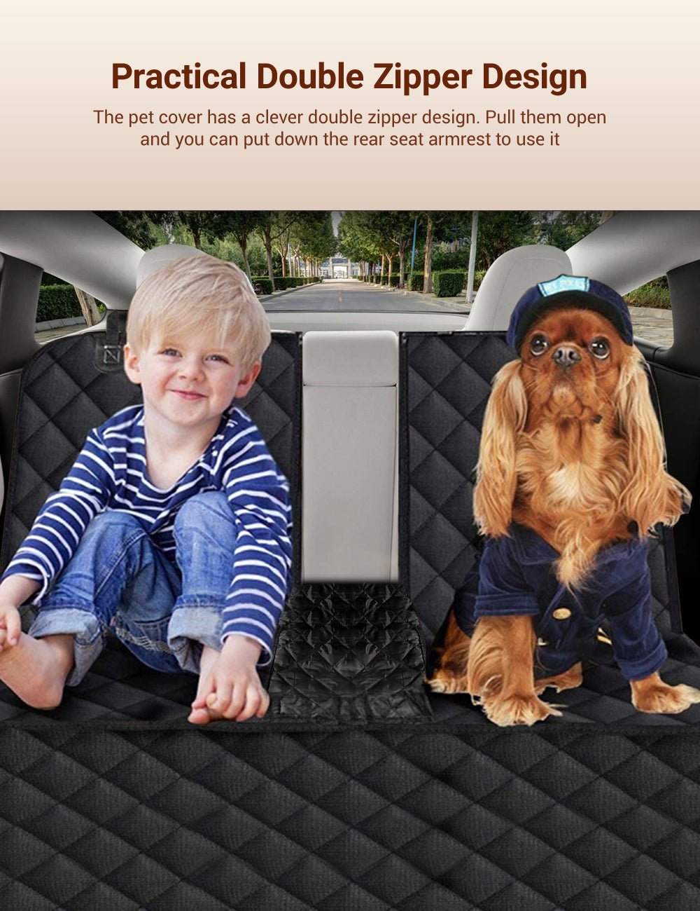 Dog Seat Cover with Double Zipper for Model 3/Y/S/X/Cybertruck