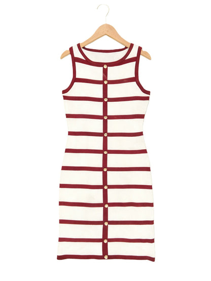 Contrast Stripe Knit Sleeveless Midi Dress – 5 Colors, S–l