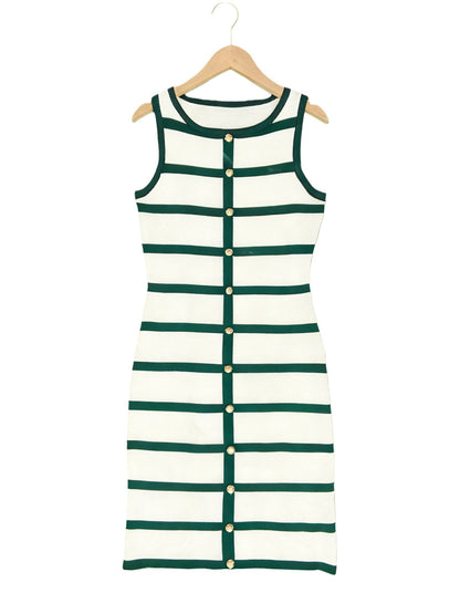 Contrast Stripe Knit Sleeveless Midi Dress – 5 Colors, S–l