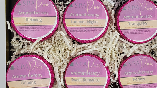 Gift Set with 6 Aromatherapy Shower Tablets - Wildberry - 100% Essential Oil Blends "SERENE"