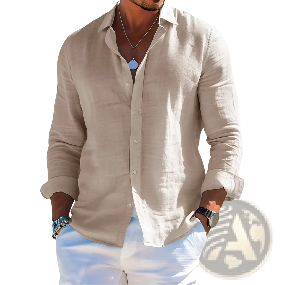 Men's Relaxed Fit Linen Button Down Shirt