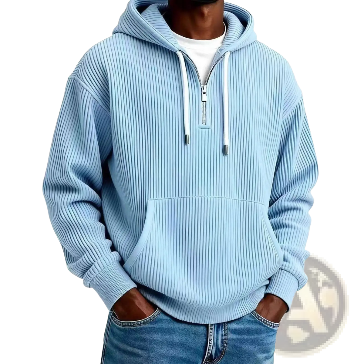 Men's Ribbed Corduroy Half Zip Pullover Hoodie