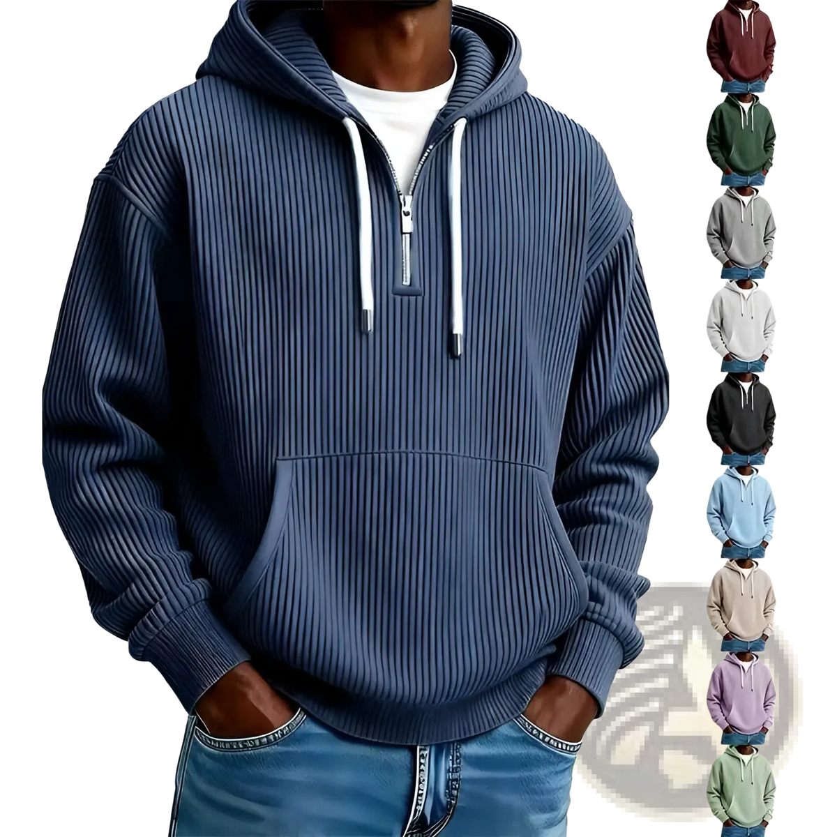 Men's Ribbed Corduroy Half Zip Pullover Hoodie