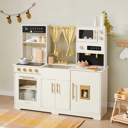 Tiny Land Iconic Wooden Play Kitchen – Cream Pretend Cooking Set for Kids