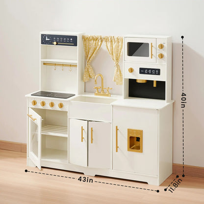 Tiny Land Iconic Wooden Play Kitchen – Cream Pretend Cooking Set for Kids