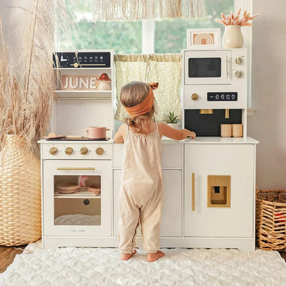 Tiny Land Iconic Wooden Play Kitchen – Cream Pretend Cooking Set for Kids