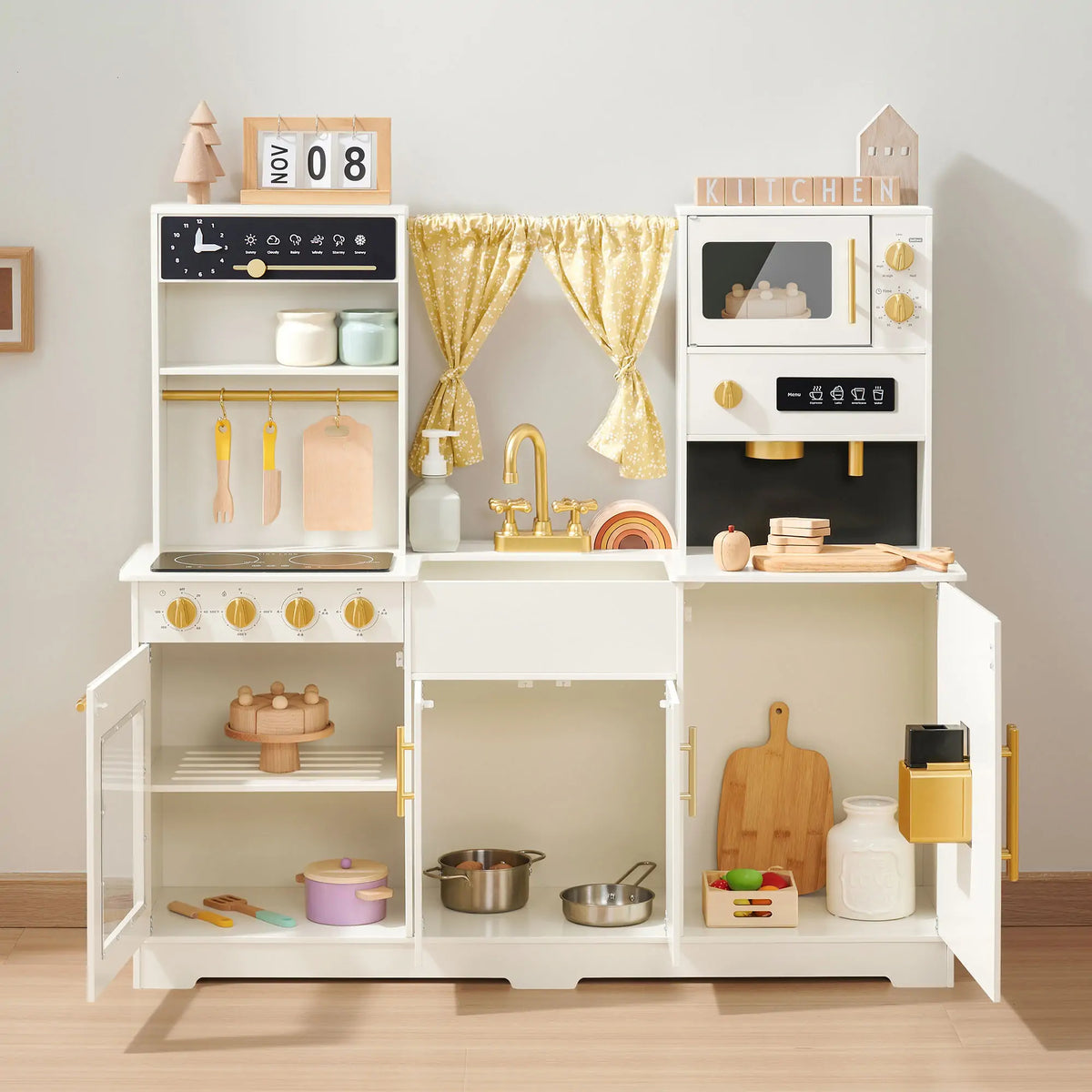 Tiny Land Iconic Wooden Play Kitchen – Cream Pretend Cooking Set for Kids