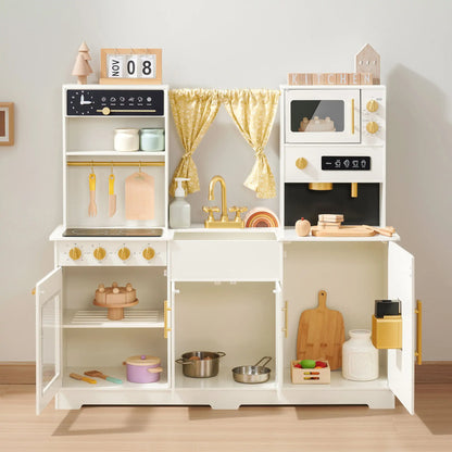 Tiny Land Iconic Wooden Play Kitchen – Cream Pretend Cooking Set for Kids