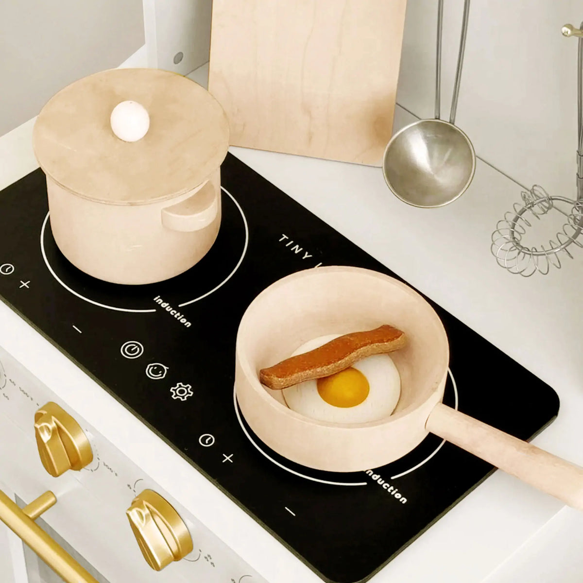 Tiny Land Iconic Wooden Play Kitchen – Cream Pretend Cooking Set for Kids
