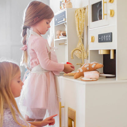 Tiny Land Iconic Wooden Play Kitchen – Cream Pretend Cooking Set for Kids
