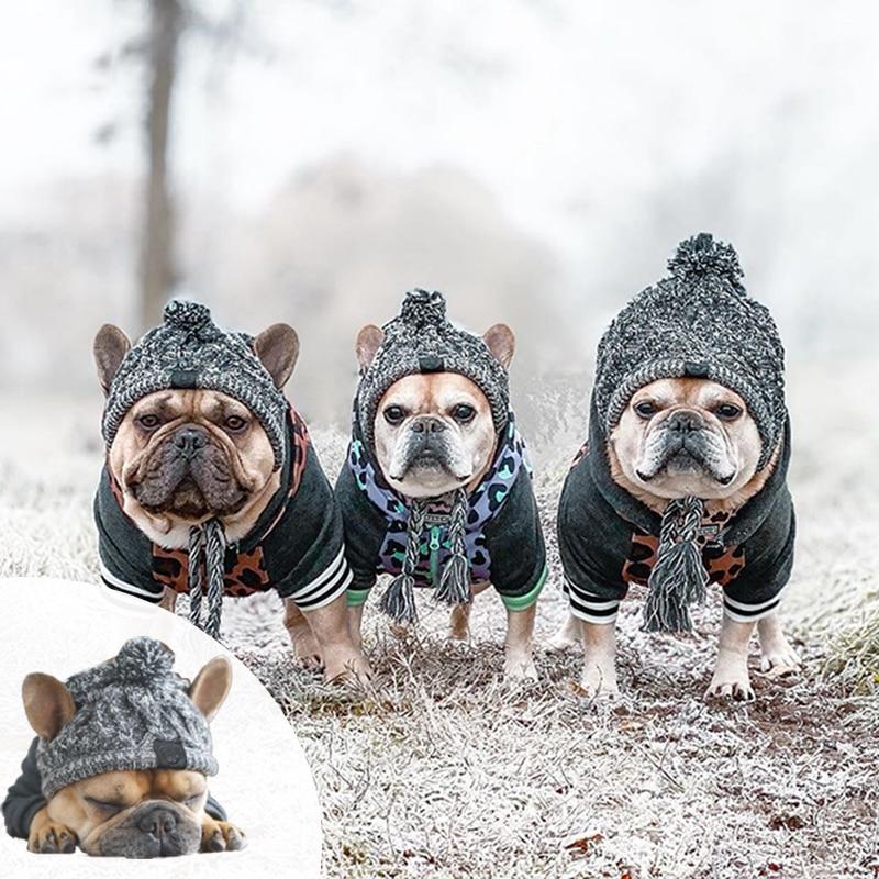 Autumn Winter Warm Knitted Pet Hats with Fluffy Ball