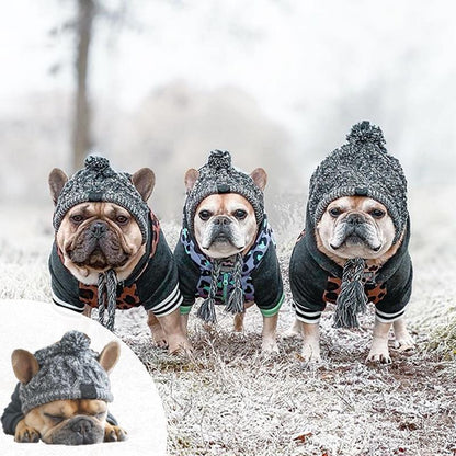 Autumn Winter Warm Knitted Pet Hats with Fluffy Ball
