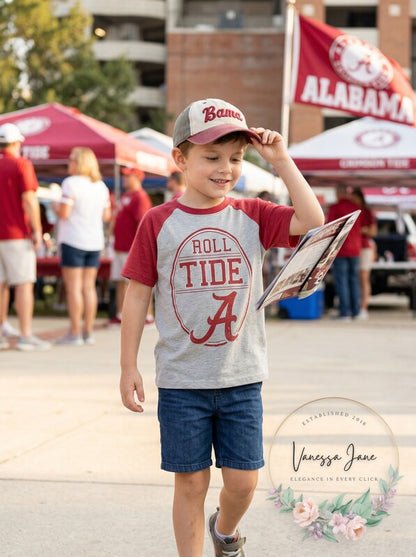 Ncaa Cotton Willy Boys Raglan Short Sleeve Tee Alabama Crimson Tide, Size 6