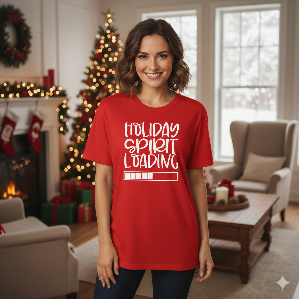Women's Christmas Holiday Spirit Loading Graphic Tee Shirt