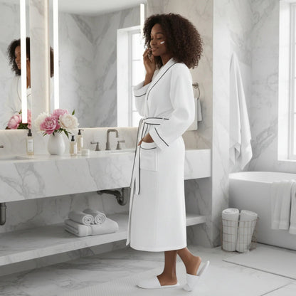 Women’s Waffle Piping Bathrobe – Lightweight Spa-Style Comfort